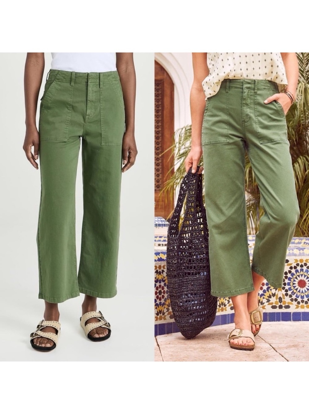 Pistola Sophia Basil Green Cargo Crop Wide Pants
